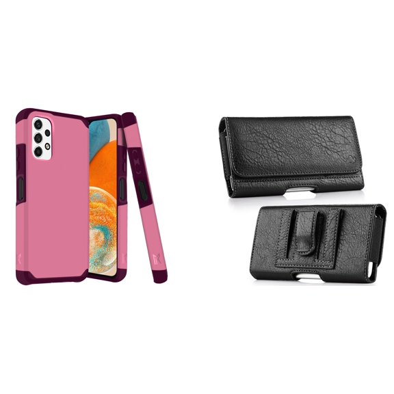 MK Armor Case for Samsung Galaxy A23 5G and Belt Holster Pouch - Pink Wine