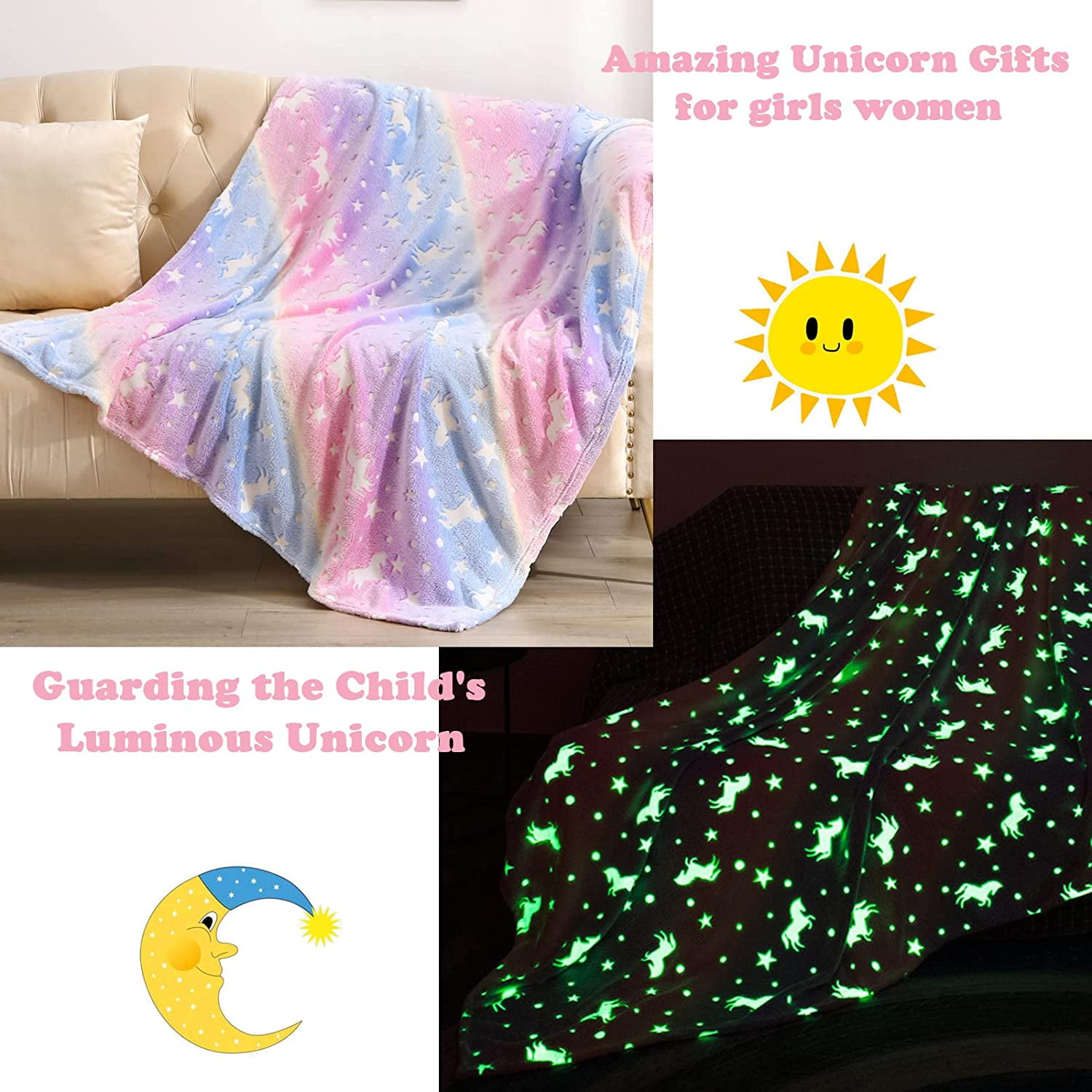 Glow In Dark Blanket Unicorns Gifts Girls Luminous Unicorn - Temu