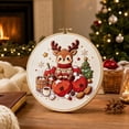 thumbnail image 4 of Christmas Cross Stitch Kit Cute Reindeer in Sweater Embroidery Pattern Round Hoop, 9.5 Inch Pre-Printed Canvas DIY Holiday Wall Decor for Adults, 4 of 5