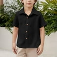thumbnail image 4 of Efsteb Fashion Summer Shirts for Boys Lapel Button Short Sleeve Shirt Casual Solid Color Loose Tops (Black,7 Years), 4 of 9