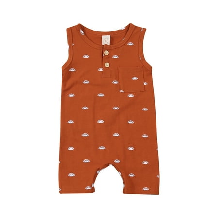 

GirarYou Baby Sleeveless Sun Print Round Neck Button Romper with Pocket