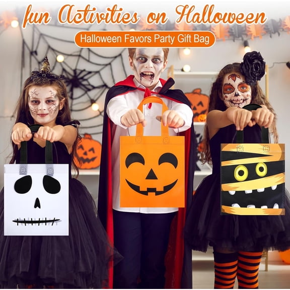 Halloween Treat Bags, 48 Pcs Reusable Tote Candy & Goodie Bags, Classic Style, Bulk Halloween Party Favor Bags for Kids, Classroom, Trick or Treat
