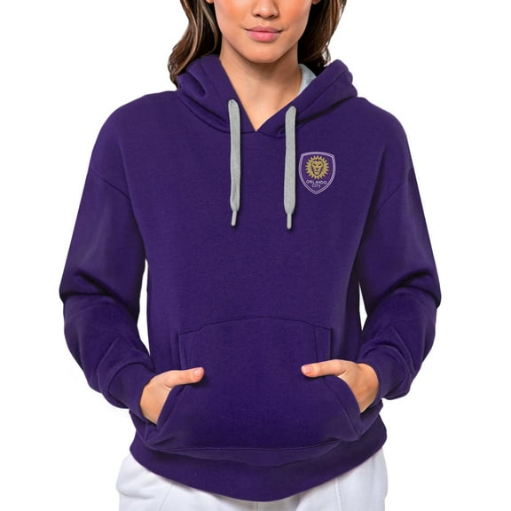 Women's Antigua Purple Orlando City SC Team Logo Victory Pullover Hoodie