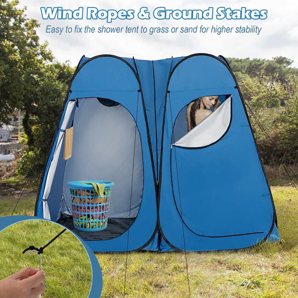 Aimee Lii Oversized Pop Up Shower Tent with Window Floor and Storage Pocket, Easy Set Up Shower Privacy Shelter, Blue