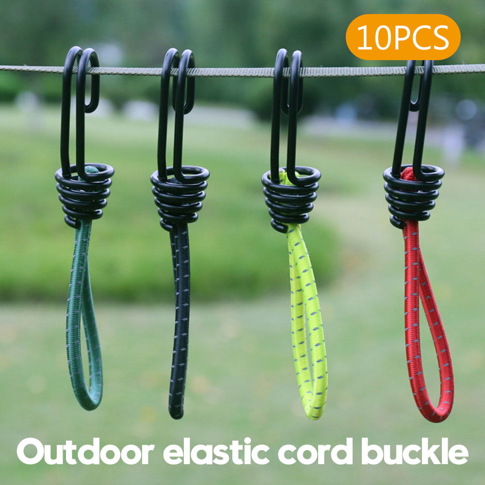 GREEN LUGGAGE ELASTICS BUNGEE STRAPS SHOCK CORD METAL SPIRAL HOOK ENDS ARMY 