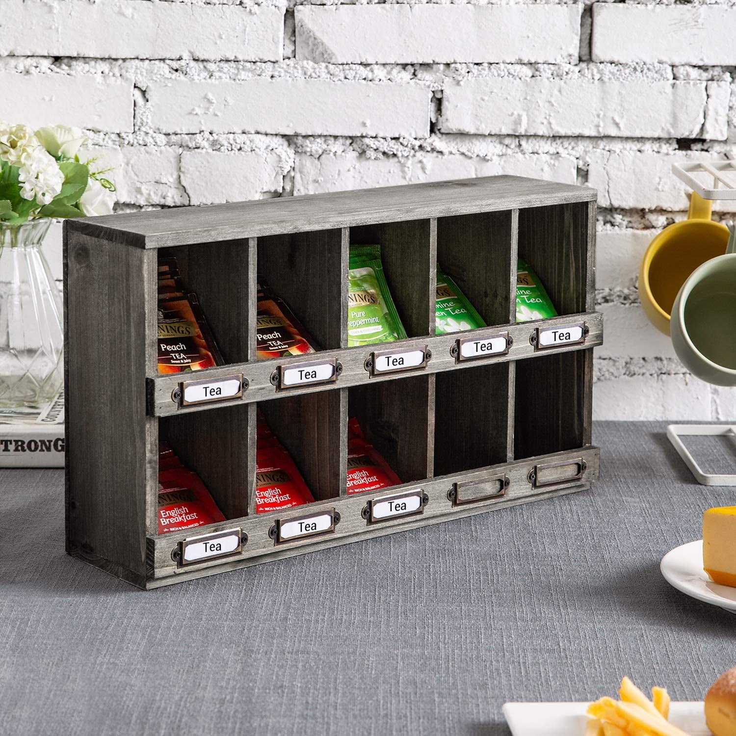 MyGift Wall Mounted Vintage Gray Wood Tea Bag Chest