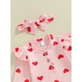 thumbnail image 6 of Suealasg Infant Baby Girls Valentines Day Jumpsuit 3M 6M 12M 18M Toddler Long Sleeve Crew Neck Heart Print Buttons Romper Newborn Spring One Piece Bodysuit Headband, 6 of 8