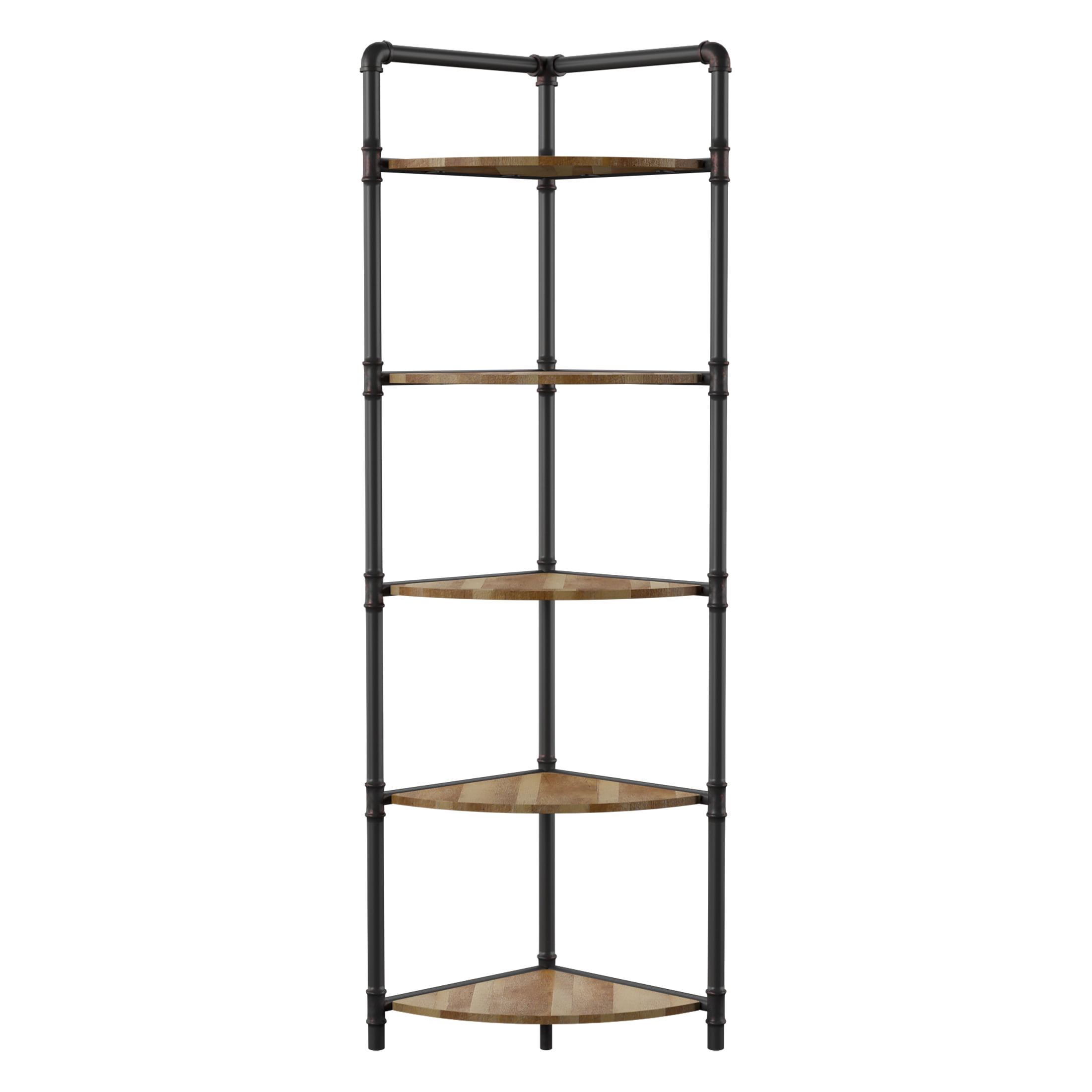 Furniture of America Talian 5-Tier Corner Bookcase, Sand Black