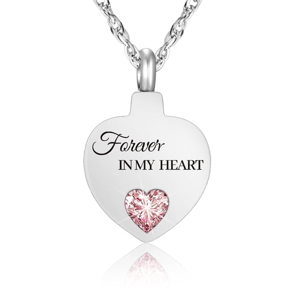 XIUDA Crystal Cremation Urn Necklace for Ashes Keepsake Birthstone Cremation Jewelry Heart Ashes Necklace for Women Stainless Steel Memorial Pendant - Forever In My Heart