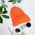 thumbnail image 2 of Outfmvch Beanie For Women Hat And Scarf Set For Women Autumn/Winter Imitation Rolled Hem Solid Color All Get Knitted Hat Men'S And Women'S Flanged Cold Hat Winter Hat Orange One Size, 2 of 3