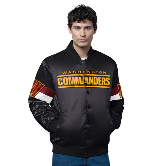 Men's Starter Black Washington Commanders Triple Option Full-Snap Varsity Jacket