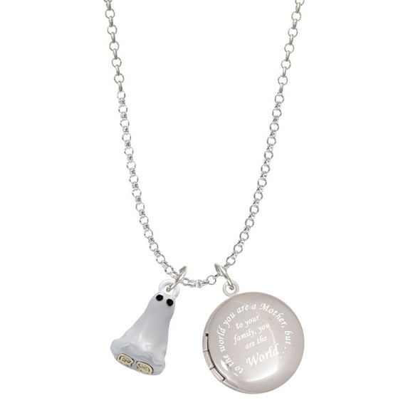 Delight Jewelry Two-tone 3-D Ghost with Black Crystals To the World You are a Mother Locket Necklace