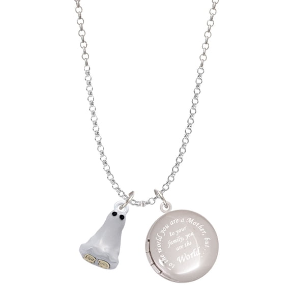 Delight Jewelry Two-tone 3-D Ghost with Black Crystals To the World You are a Mother Locket Necklace