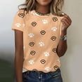 thumbnail image 3 of Charella Short Sleeve Shirts for Women Dog Paw Printed Crewneck T-shirts 2024 Spring Summer Clothes,Khaki,M, 3 of 5
