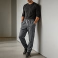 thumbnail image 4 of Men's Fleece Casual Sweatpants Loose Fit American Joggers Solid Color Athletic Lounge Pants with Pockets for Fall Street and Home, 4 of 8