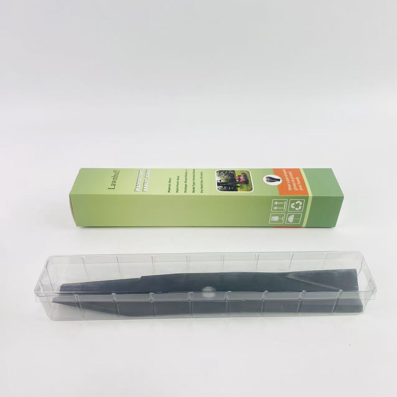 Lawnbuff Machine parts, namely, blades,Deck Lawn Mower Blades