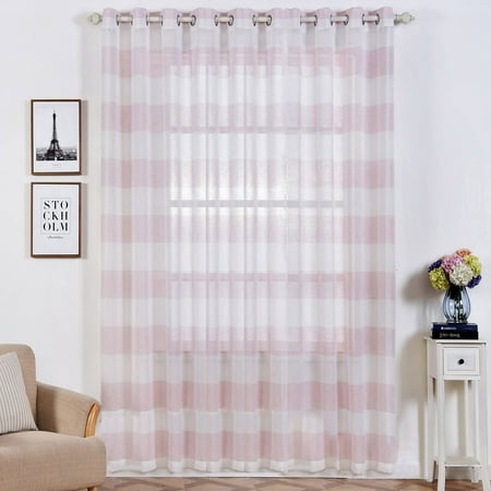Faux Window Wall - Efavormart 2 Panels Faux Linen Sheer Window Drapery Stripe Window Treatment Grommet Curtain For Window Wall Decoration 52