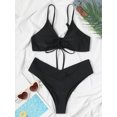 thumbnail image 3 of Hotian Women Self Tie High Cut Bikini Set Drawstring High Leg Swimsuits Black L, 3 of 6