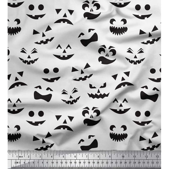Soimoi Cotton Duck Fabric Monster Face Halloween Print Fabric by The Yard 42 Inch Wide