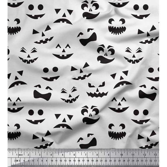 Soimoi Rayon Fabric Monster Face Halloween Print Fabric by Yard 56 Inch Wide