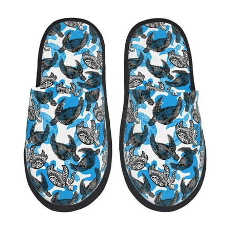 Balery Sea Turtle Life Slient Indoor Furry Fleece Comfort House Shoes Soft Non-Slip Home Shoes Cotton slippers House Slippers-- Large