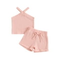 thumbnail image 2 of Musuos 2Pcs Toddler Girl Summer Outfits 6 12 18 24M 3 4Y Sleeveless Cross Halter Tank Tops + Solid Color Shorts Set Casual Clothes, 2 of 10