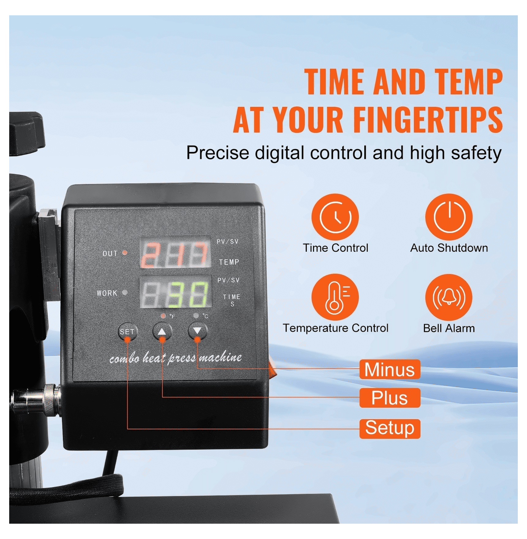 Heat Press Machine 15x15 Inch 8-in-1 Multifunctional Sublimation Heat Transfer Press for T-Shirts, Hats, Mugs, Plates - Digital Control