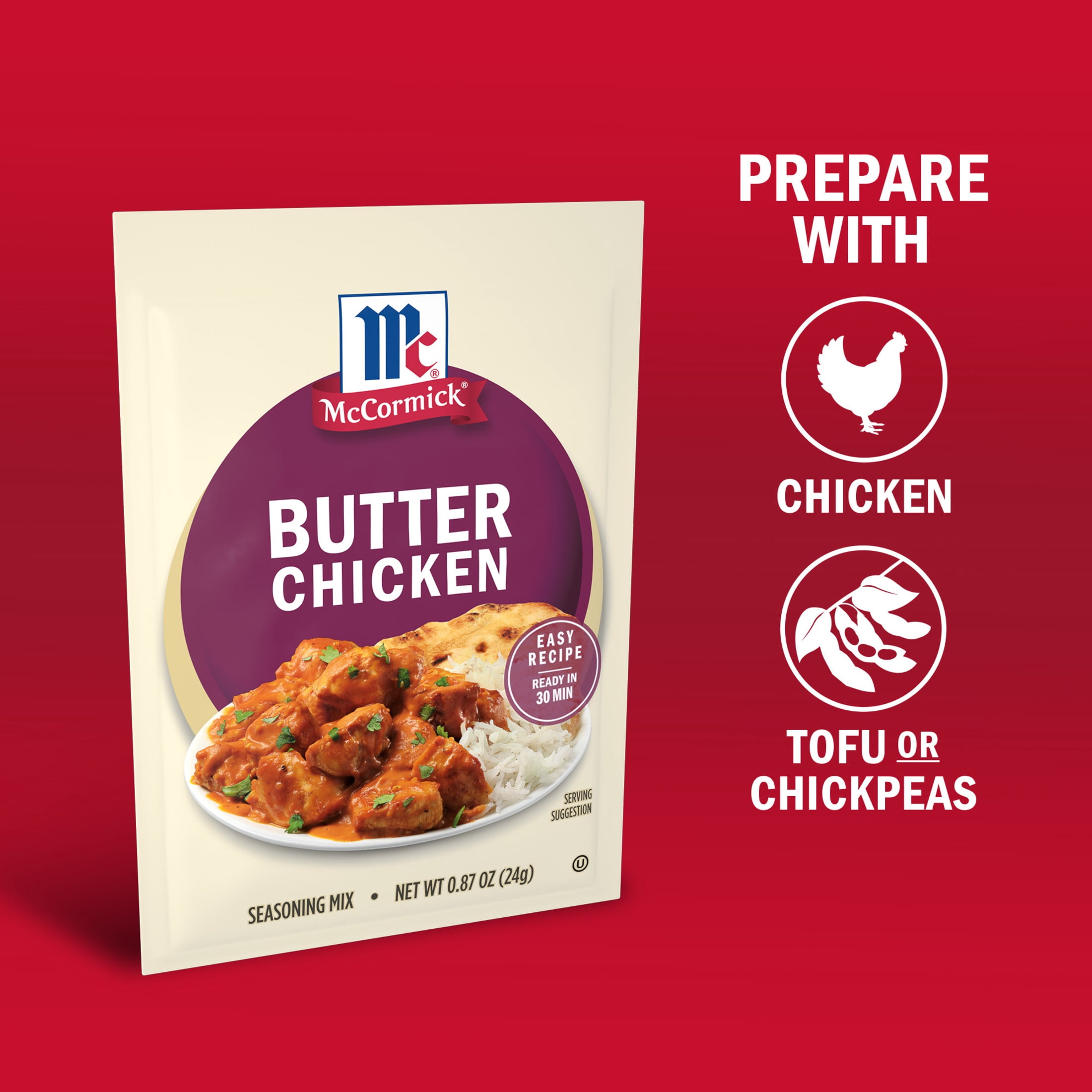 (2 pack) McCormick Butter Chicken Seasoning Mix, 0.87 oz Packet