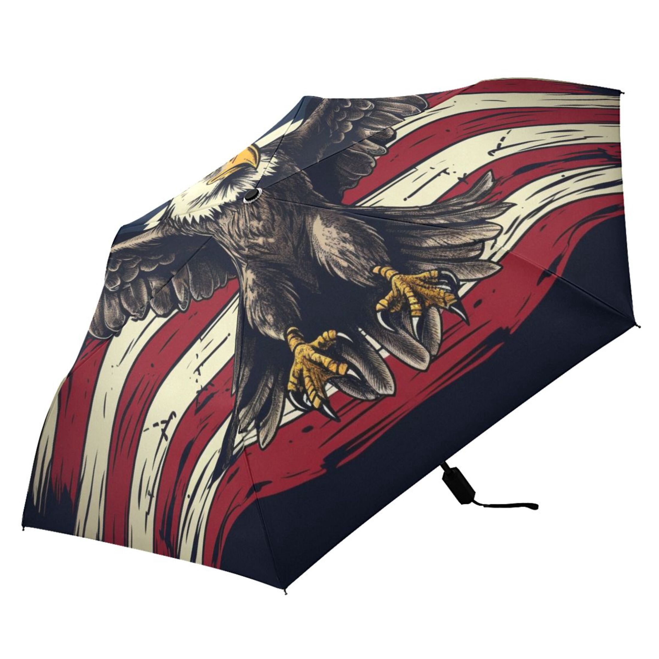 Hand Drawn Eagle and American Flag Compact Sun Umbrella Windproof Travel Umbrellas for Rain Strong Portable UV Protection