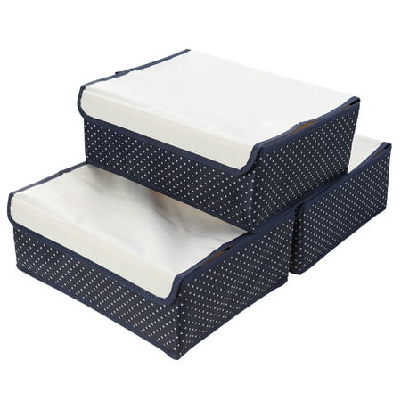 

3pcs Dots Oxford Cloth Closet Organizer Bra Underwear Socks Drawer Organizer Storage Box Case with Cover (Navy)