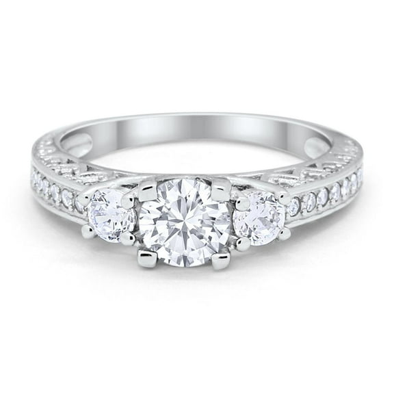 Vintage Style Wedding Ring CZ 925 Sterling Silver Size 4