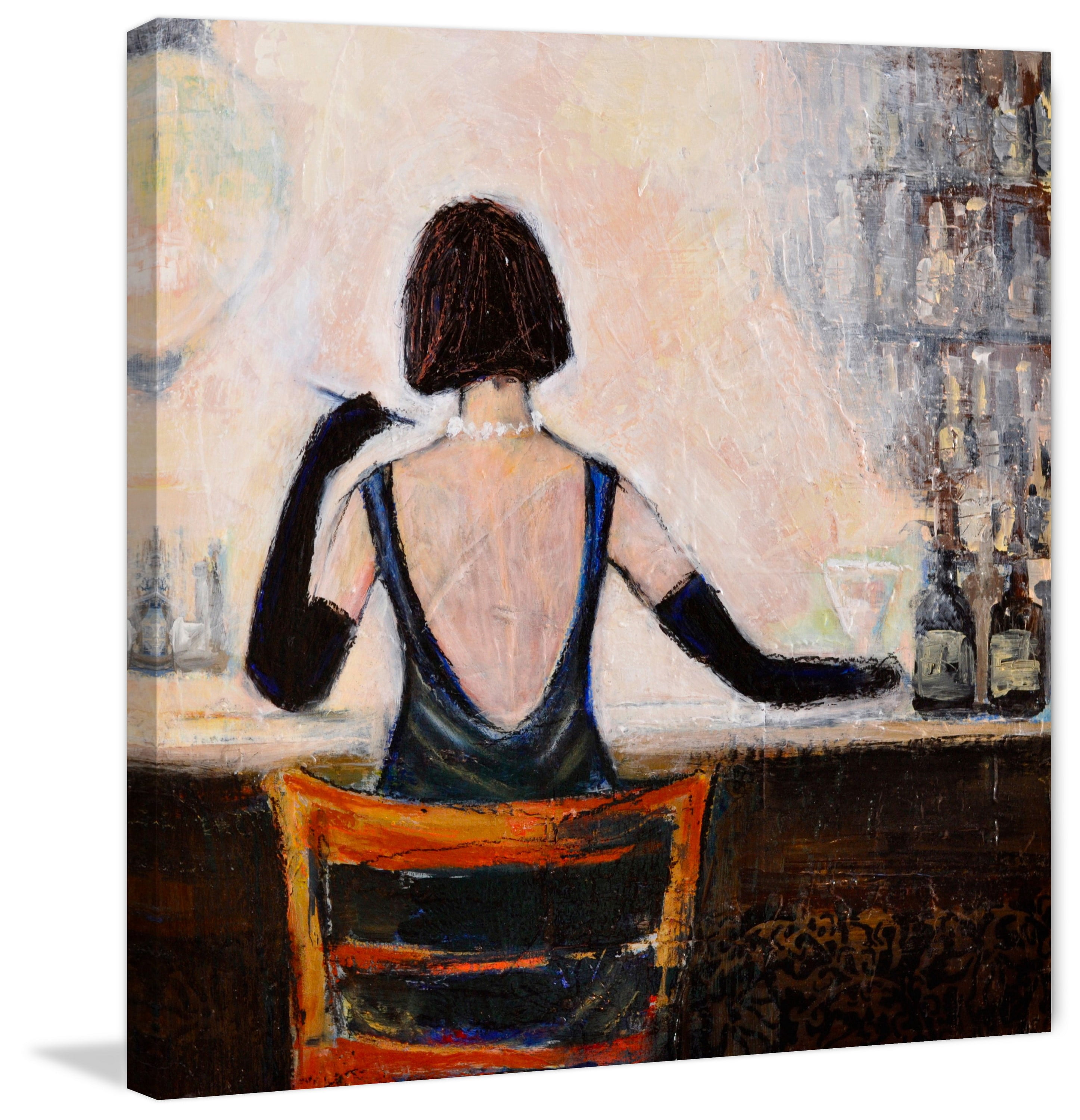 "Bar Scene Woman" Painting Print on Wrapped Canvas