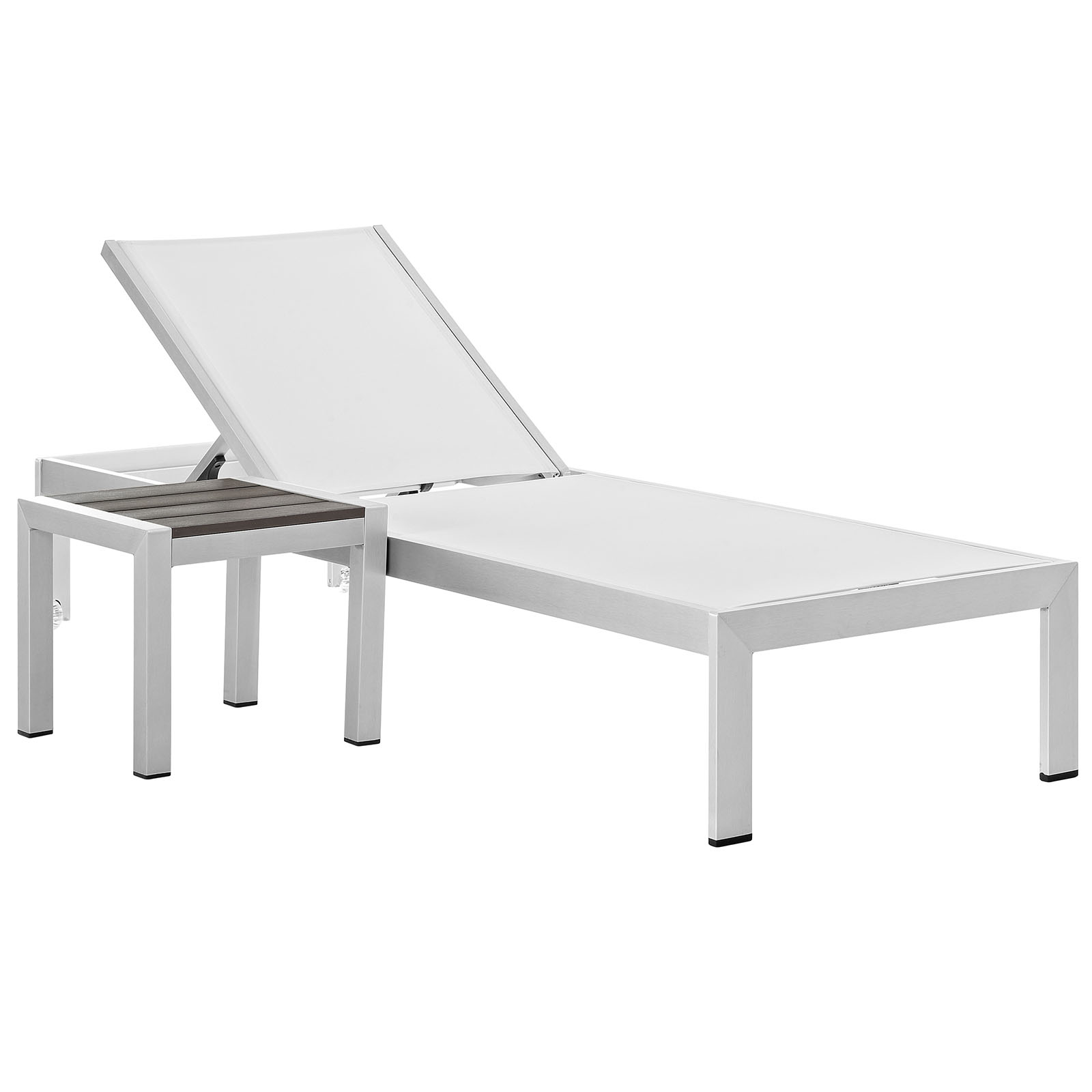 Modern Contemporary Urban Design Outdoor Patio Balcony Chaise Lounge Chair and Side Table set, White, Aluminum - image 1 of 7