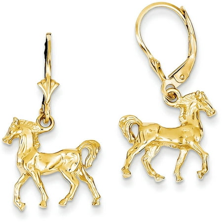 14K 3-D Horse Leverback Earrings