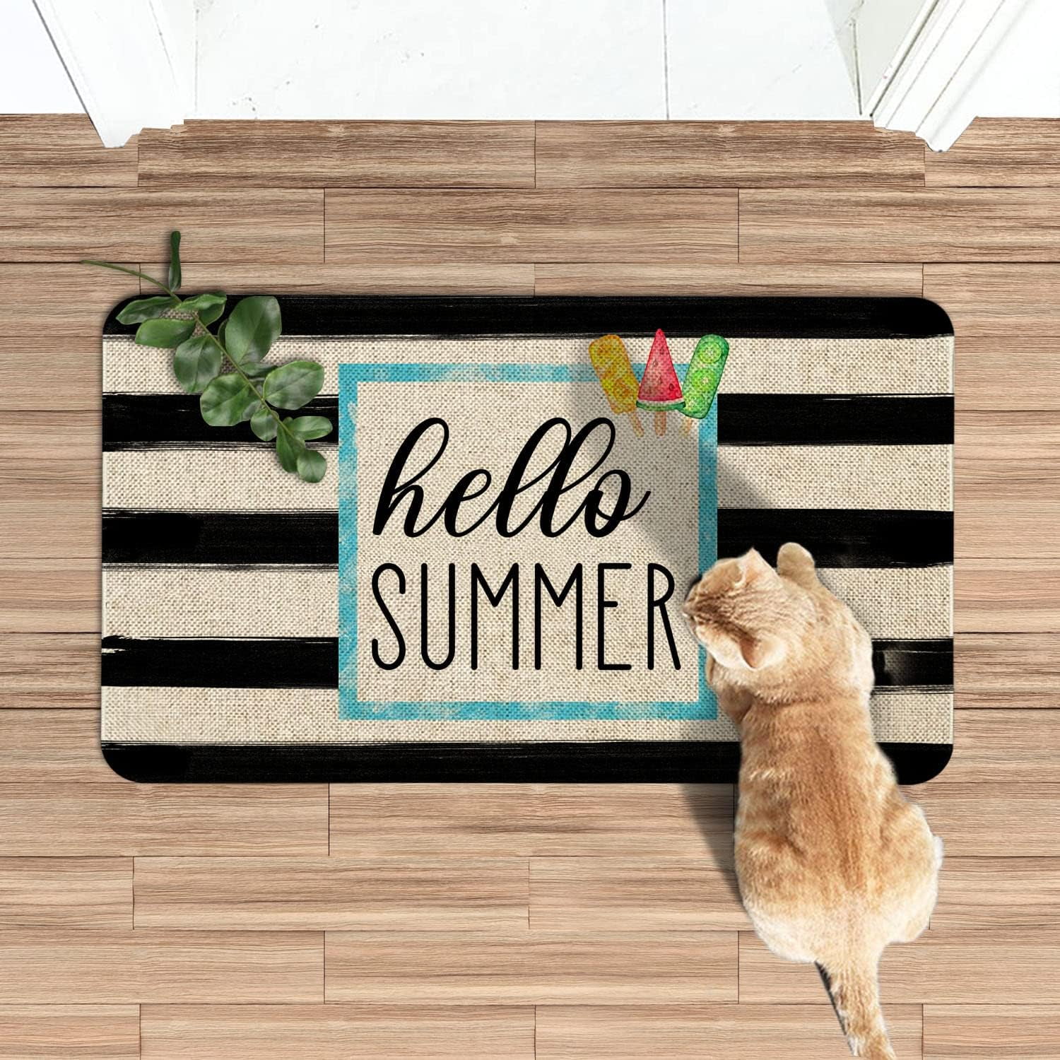 Summer Door Mat 30 X 17 Inch Hello Summer Doormat Indoor Outdoor Entrance Floor Mat Non Slip Summer Decor Rubber Welcome Mats