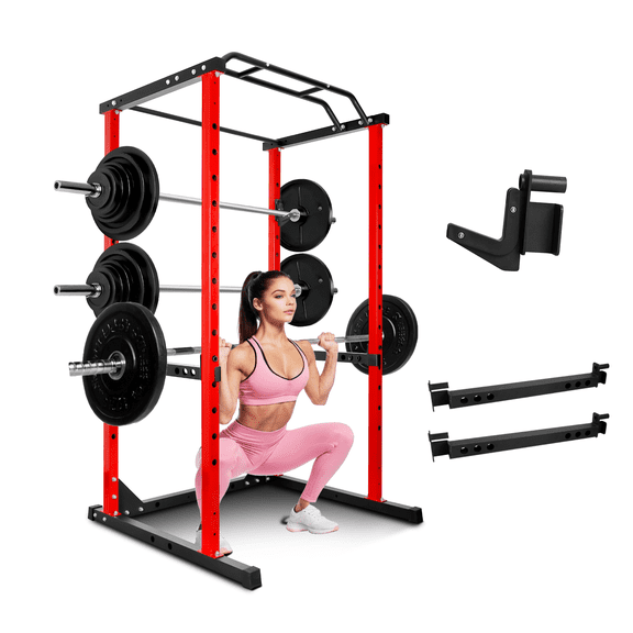 Squat Stand Rack, Power Rack, Weight Workout Machine, Rack Cage for Weight Training - Heavy Duty Steel Adjustable Safety Bars 1200lb Capacity for Home Gym