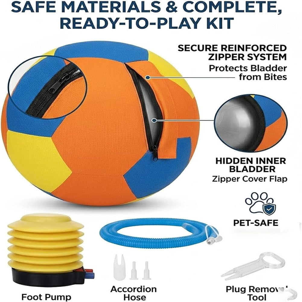 Calming Jumbo Ball for Dogs, Giant Herding Ball with Reinforced Handles & Fast Pump, Durable Tear-Resistant Interactive Toy for Large Breed Training Play