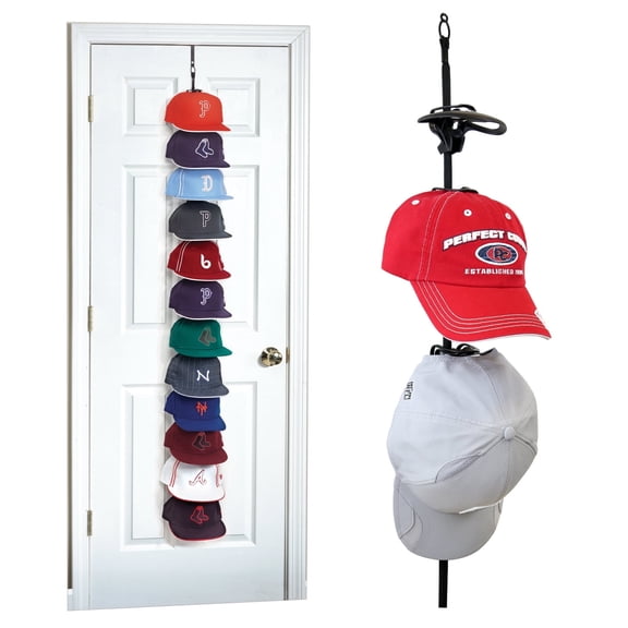 Perfect Curve Cap Rack36 System – Hat Rack for Baseball Caps | Over Door Organizer | Baseball Cap Organizer | Hat Hangers for closet | Hat Organizer for Wall | 12 clips hold up to 36 caps | Black