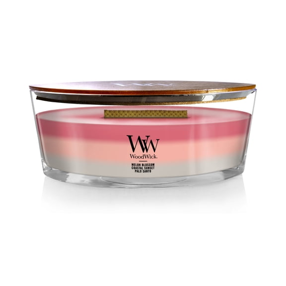 WoodWick Scented Trilogy Ellipse Candle, Melon Blossom | Coastal Sunset | Palo Santo, 16oz