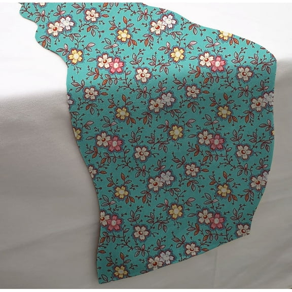 Spring Flowers Table Runner by Penny's Needful Things (3 Feet Long - SCALLOPED) (Teal)