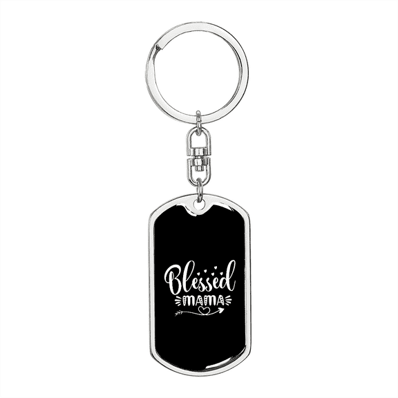 Blessed Mama Mom Stainless Steel or 18k Gold Premium Swivel Dog Tag Keychain