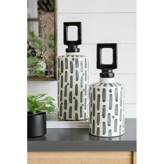 CC Home Furnishings Geometric Square Ceramic Lidded Jar - 14" - Gray and White