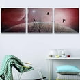 thumbnail image 4 of IDEA4WALL 3 Pieces Modern Canvas Wall Art Illusion Birds Stand on Branches in Red Space Canvas Prints for Home Wall Decor - 16"x16"x3 Panels, 4 of 5