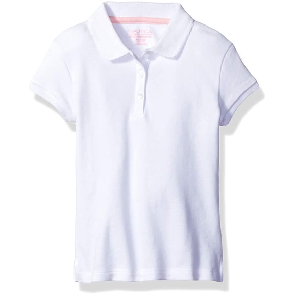 Nautica Girls Little School Uniform Short Sleeve Pique Polo 4 White