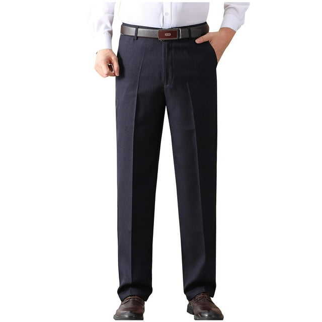 Dagugfen Mens Dress Pants Fall Winter Straight Leg Button Fitted Lightfleece Business Casual Formal Pants