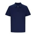 thumbnail image 6 of Qgtaibl Men's Textured Knit T Shirt Short Sleeve Turndown Collar Tshirt 1/4 Zip Up Slim Fit Tops Summer Solid Color Pullover Tee Navy,S, 6 of 6