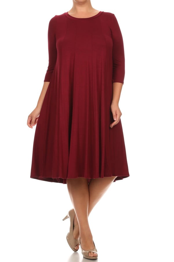 MOA Collection Plus Size Women's 3/4 Sleeves solid dress