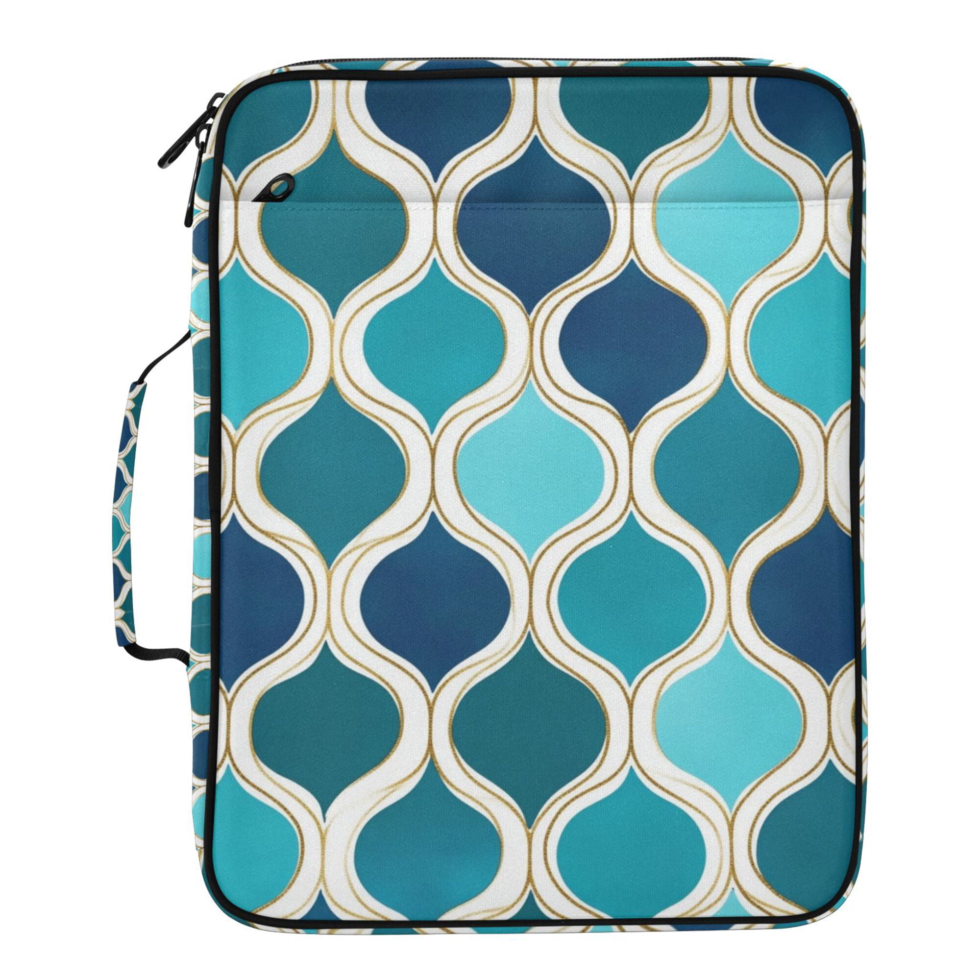 FORMRS Accordion File Folder A4 Size 7-Pocket Expanding Document Organizer Bag with 3 Ring Binder, Blue Geometric Pattern