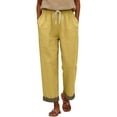 thumbnail image 3 of Cropped Beach Pants for Women 2026 Spring Summer Relaxed Fit Elastic Waist Straight Leg Lightweight Linen Pants with Pockets, 3 of 6