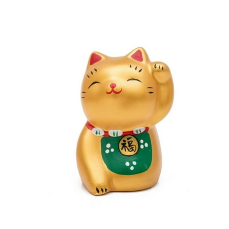 Fortune Cat Lucky Donut - THY COLLECTIBLES Hand Painted Golden Feng Shui Mini Maneki Neko Lucky Cat